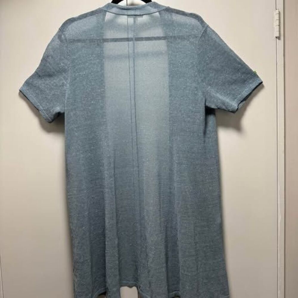 Eileen Fisher Blue Steel Organic Linen Crepe Shimmer Duster Cardigan L EUC - Picture 4 of 5